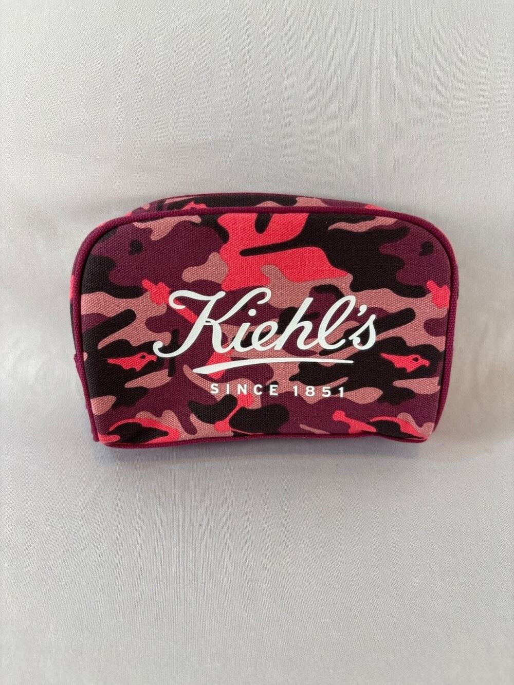 Kiehl's Since 1851 Pink Camo Canvas Zip Cosmetic Bag Makeup Pouch